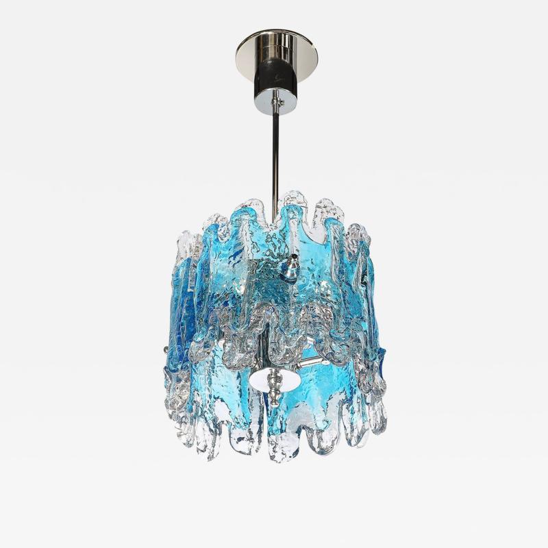 Mid Century Modernist Hand Blown Ultramarine Murano Glass Splash Form Pendant