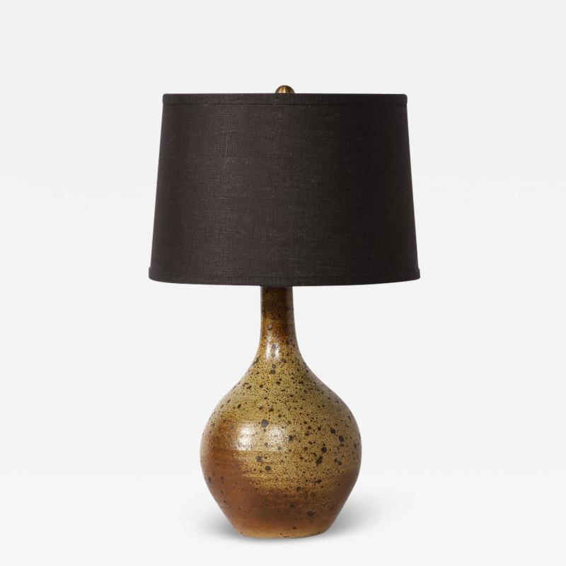 Mid Century Modernist Hand Glazed Ceramic Table Lamp w Speckled Volcanic Detail