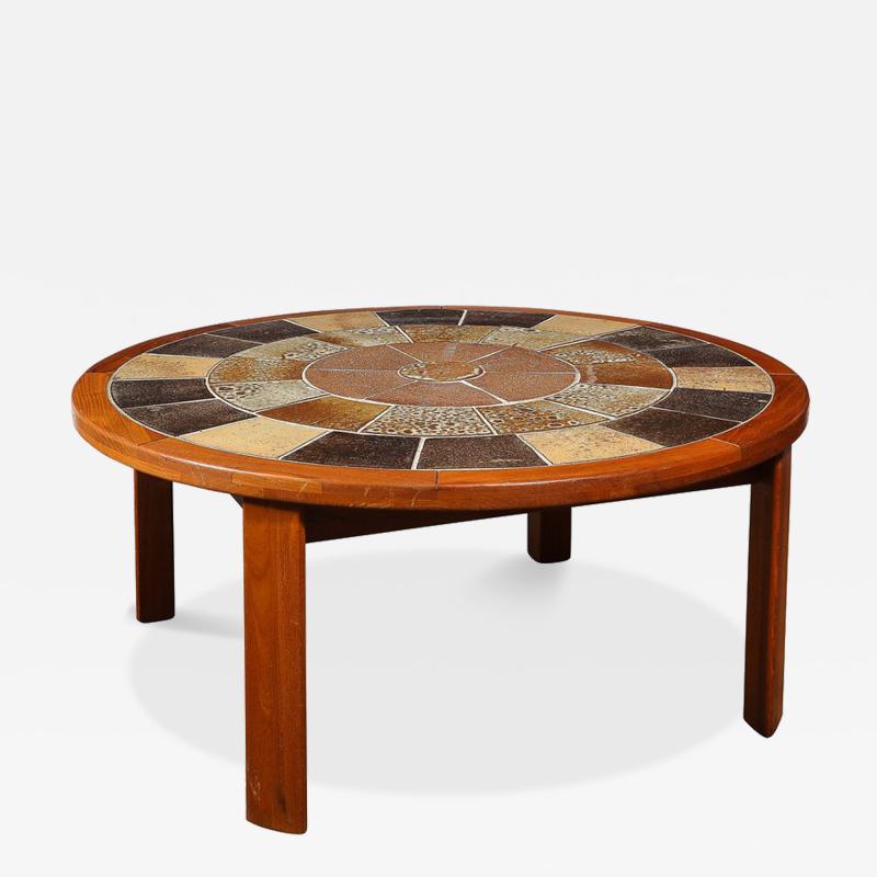 Mid Century Modernist Inlayed Earth Toned Tile Cocktail Table in Teak