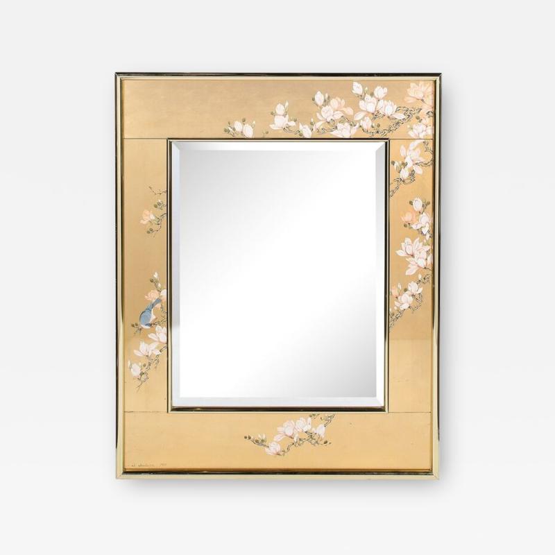 Mid Century Modernist Labarge Gilt Eglomise Brass Mirror signed J Jacobusse