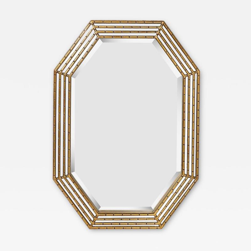 Mid Century Modernist Octagonal Tiered Segmented Giltwood Mirror