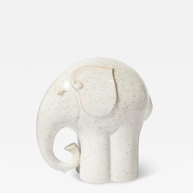 Mid Century Modernist Off White Glazed Terracotta Elephant Sculpture