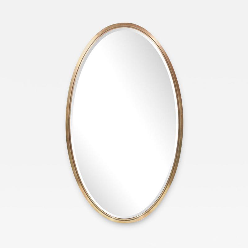 Mid Century Modernist Oval Mirror with Polished Brass Frame