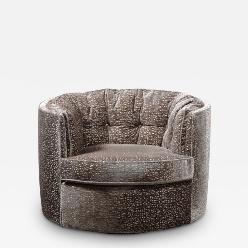 Mid Century Modernist Ovoid Swivel Chair in Holly Hunt Cliffside Ecriture Velvet