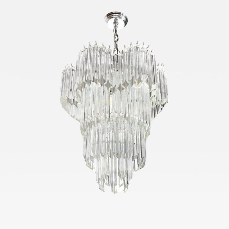 Mid Century Modernist Scalloped Four Tier Cut Triedre Crystal Camer Chandelier