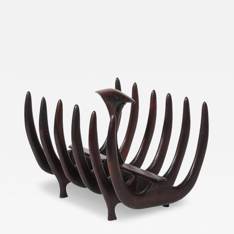 Mid Century Modernist Sculptural Osseous Form Magazine Stand in Rosewood