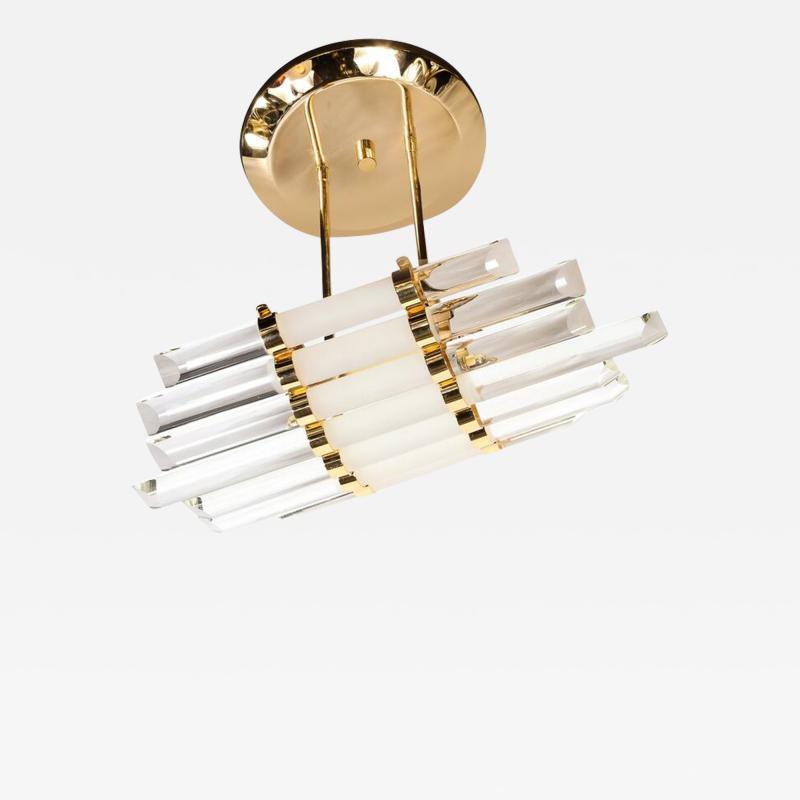Mid Century Modernist Skyscraper Style Glass Rod Chandelier with Brass Fittings
