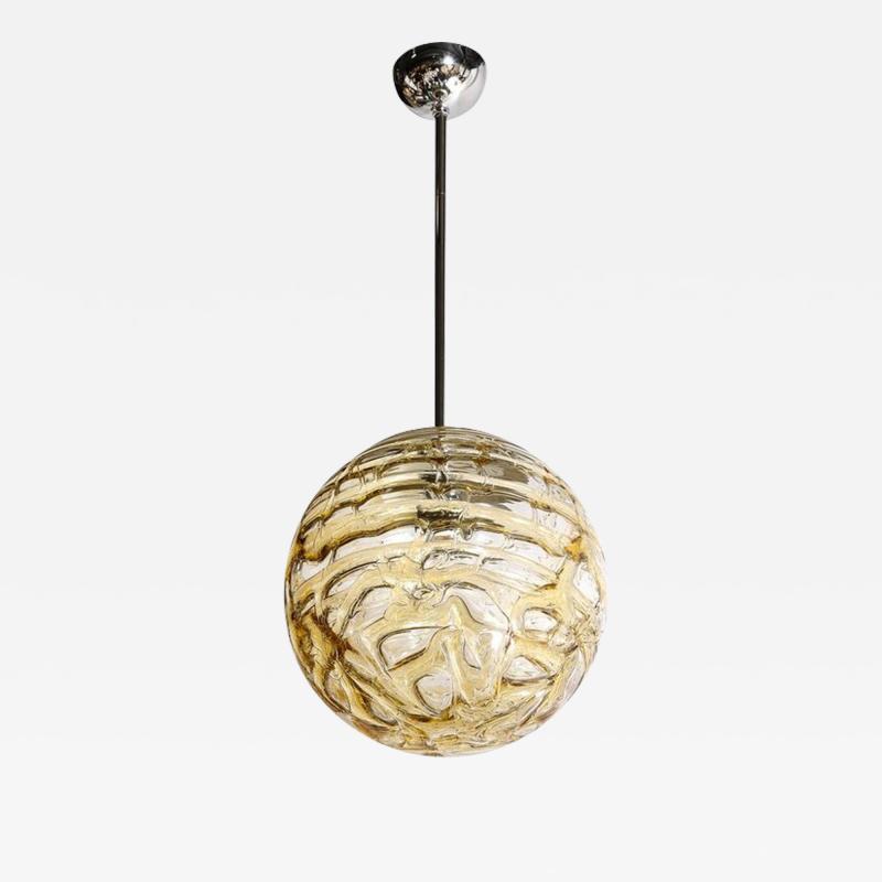 Mid Century Modernist Smoked Amber Molten Banded Murano Glass Pendant Chandelier