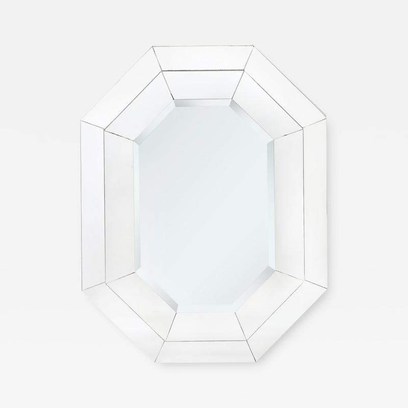 Mid Century Modernist Three tier Octagonal Paneled Mirror w Beveled Detailing