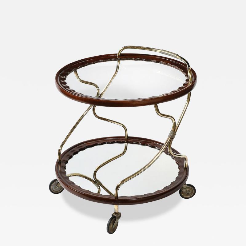 Mid Century Modernist Two Tier Walnut Polished Brass Glass Serving Cart