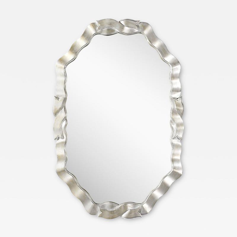 Mid Century Modernist White Giltwood Ribbon Mirror