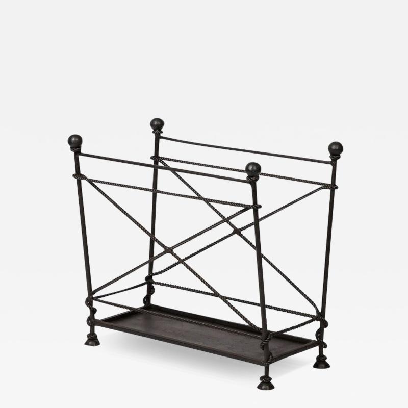 Mid Century Modernist Wrought Iron Rope Motif Magazine Stand