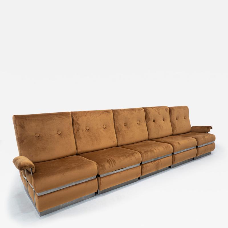 Mid Century Modular Sofa in Brown Velvet