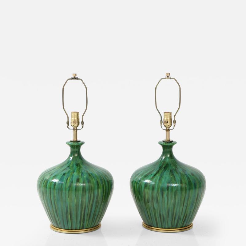 Mid Century Mottled Green Lamps