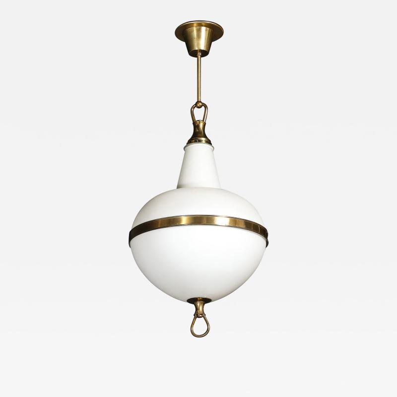 Mid Century Murano Glass Brass Banded Detailed Pendant Chandelier