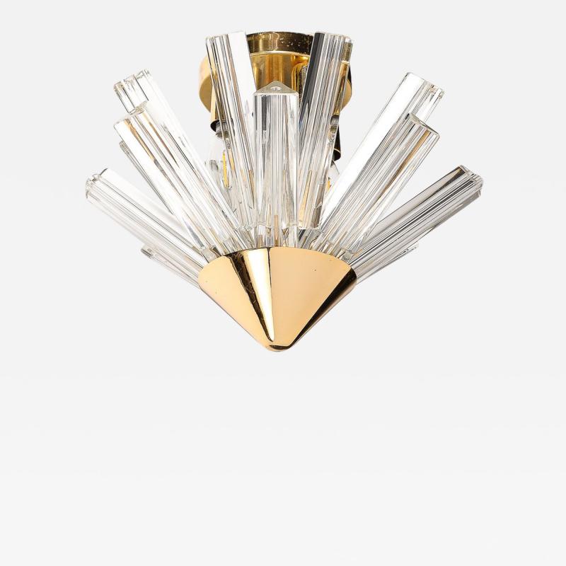 Mid Century Murano Glass Triedri Brass Sputnik Flushmount Chandelier