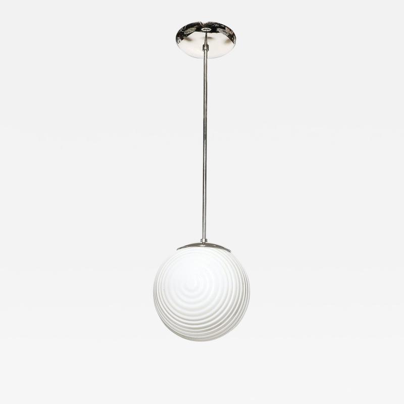 Mid Century Opalescent Textural Glass Pendant Chandelier with Nickel Fittings