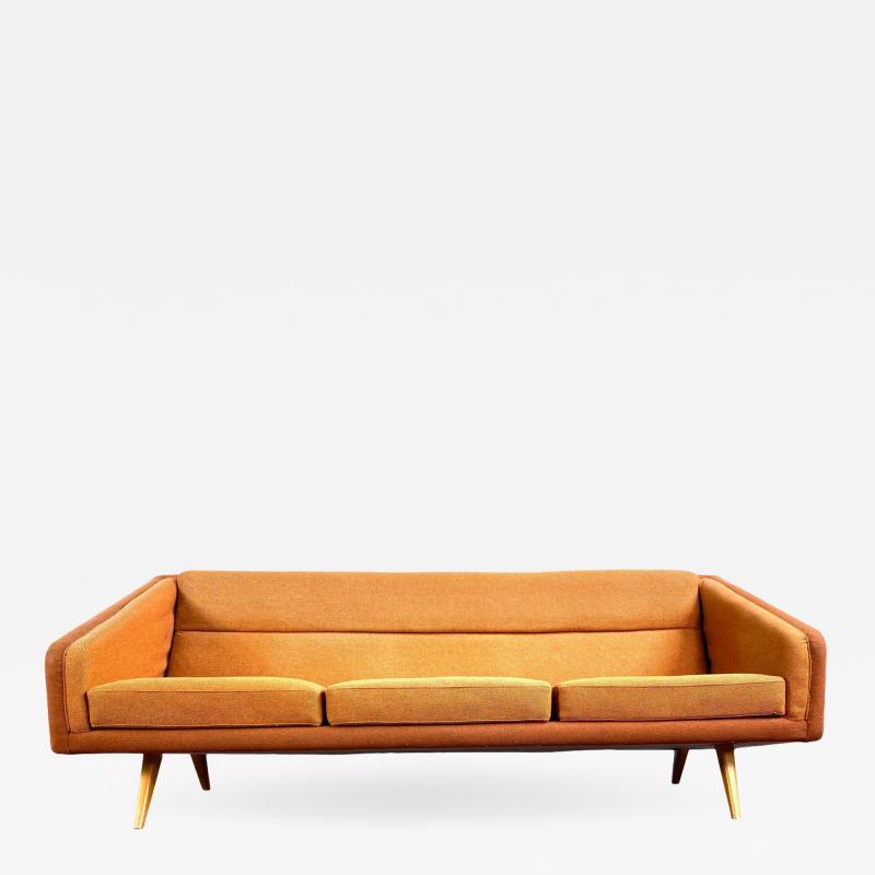 Mid Century Orange Sofa with Maple Legs