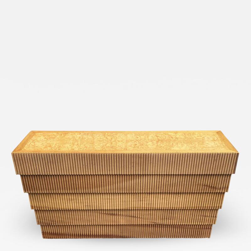 Mid Century Organic Modern Faux Bamboo and Burl Console Table or Sofa Table