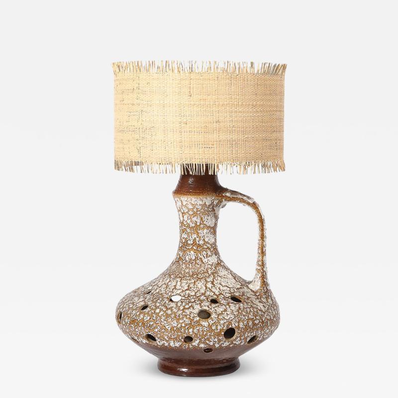 Mid Century Organic Pitcher Form Ceramic Table Lamp with Illuminated Cutouts