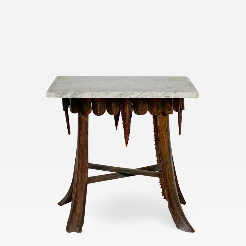 Mid Century Palm Leaf Table With Antique Marble Top Hawaii