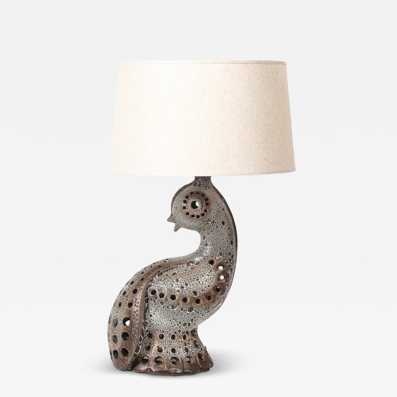 Mid Century Peacock Table Lamp in Ceramic with Textural Gradient Umber Glaze
