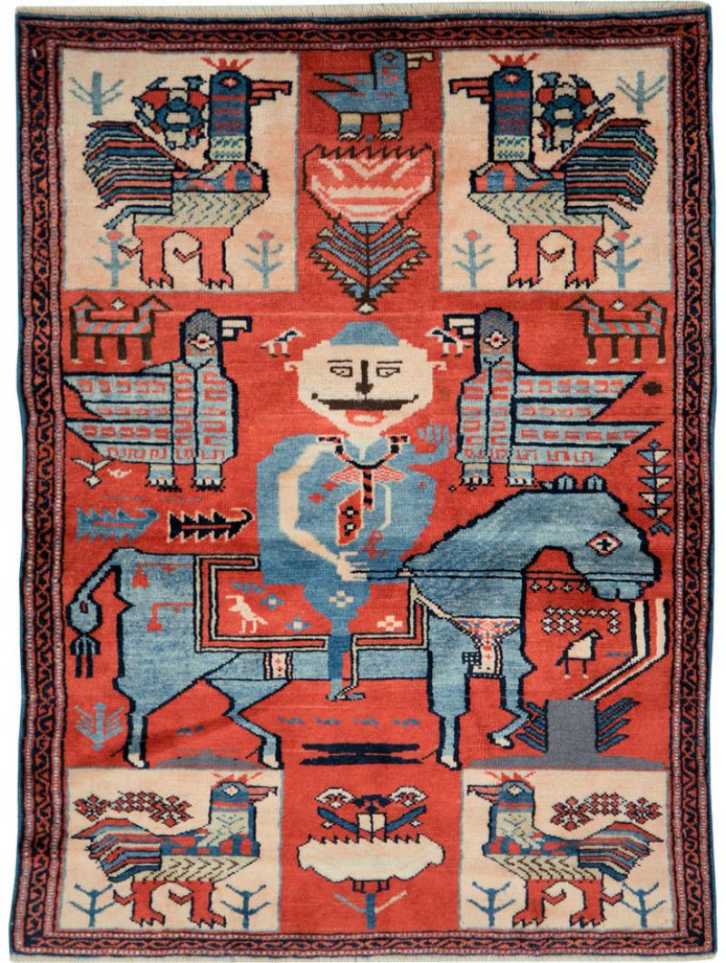 Mid Century Persian Pictorial Hamadan Rug