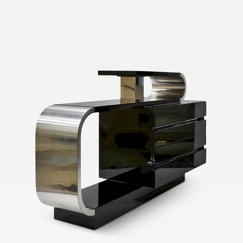 Mid Century Pierre Cardin Asymmetric Black and Chrome Sideboard 1970s