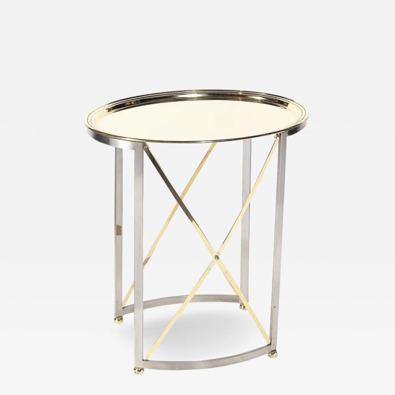 Mid Century Polished Brass Brushed Steel Side Table with Lattice Supports