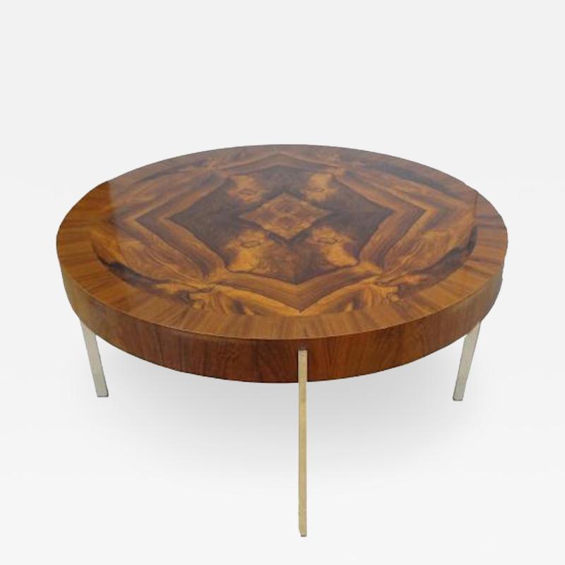 Mid Century Round Cocktail Table in Walnut and Chrome France Circa 1965