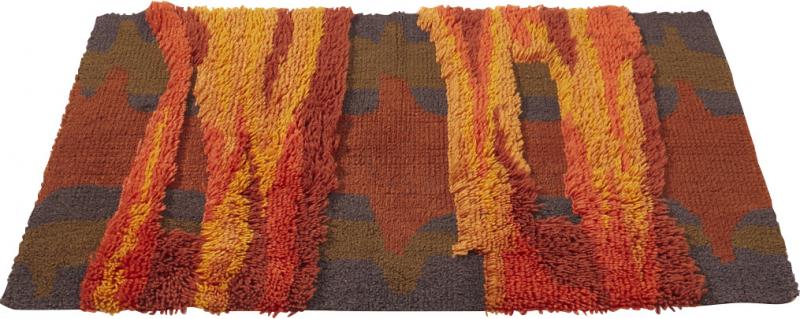 Mid Century Scandinavian High Pile Red and Orange Rya Rug