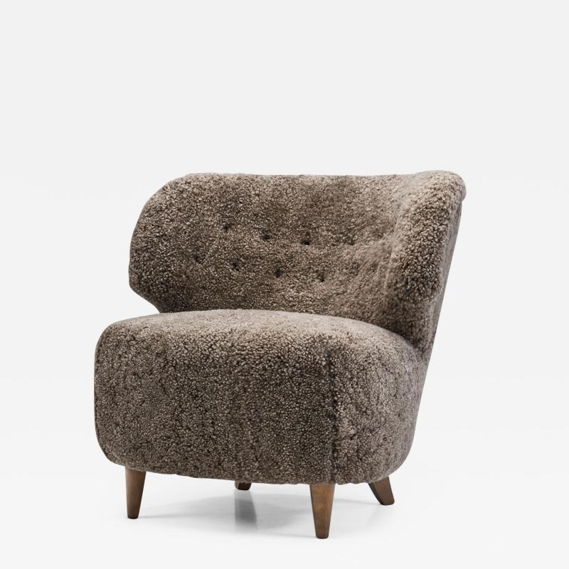 Mid Century Scandinavian Lounge Chair in Sheepskin Scandinavia ca 1950s