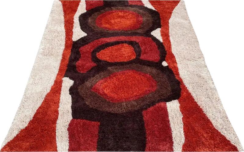 Mid Century Scandinavian Style Rya Area Shag Rug in Abstract Modern Design