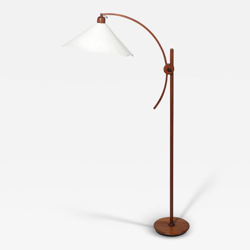 Mid Century Sculptural Teak Adjustable Floor Lamp w Custom Archival Paper Shade