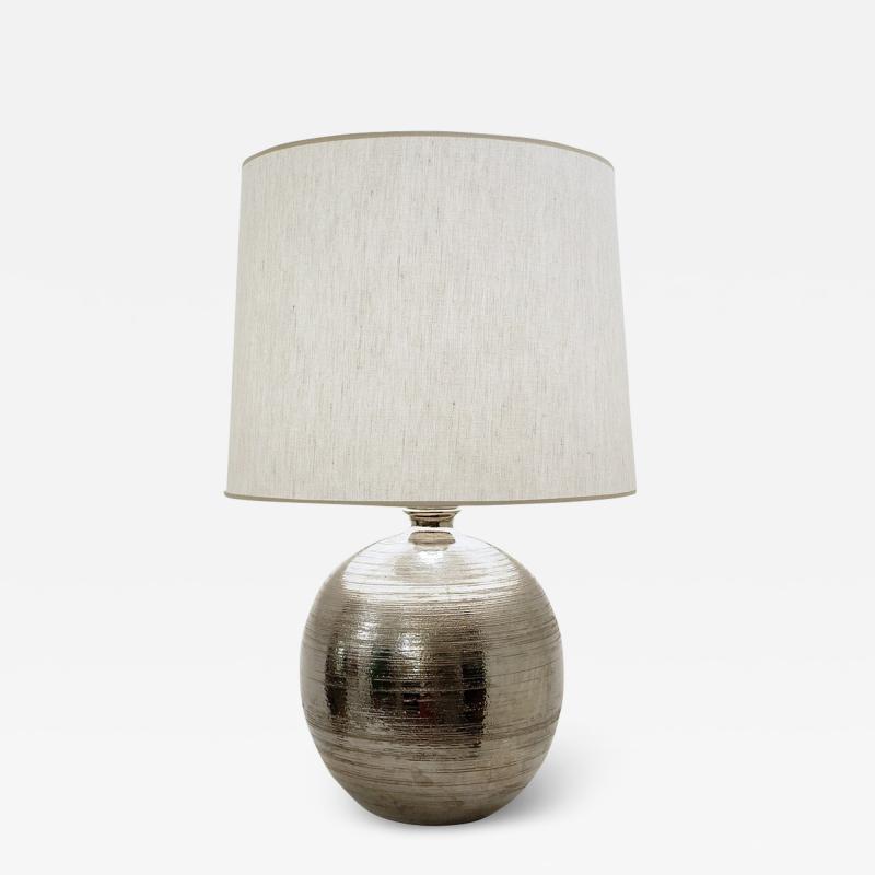 Mid Century Silver Enameled Ceramic Table Lamp