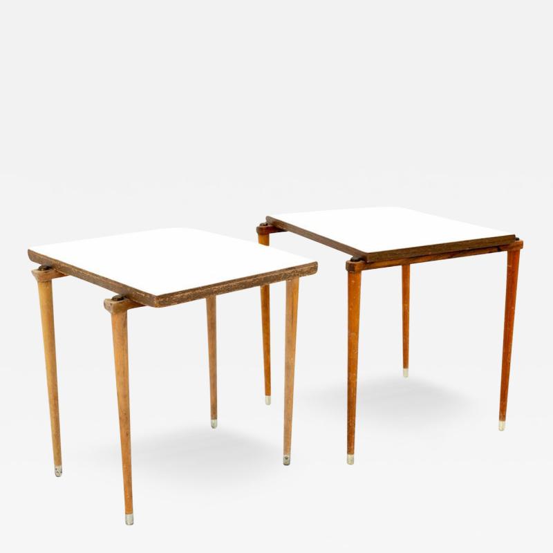 Mid Century Small Laminate Side End Tables Pair