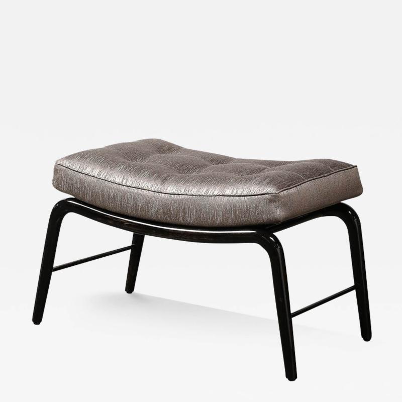 Mid Century Splayed Leg Sculptural Bench W Button Detailing in Ebonized Walnut