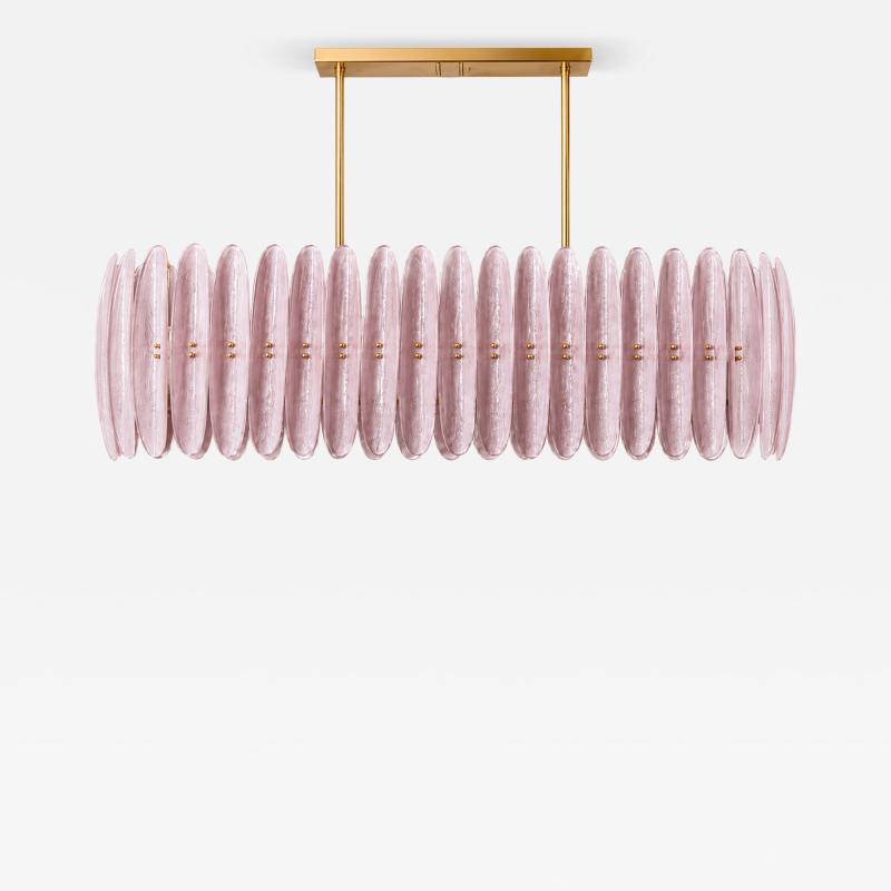 Mid Century Style Ceiling Lamp in Brass and Pink Murano Scova Glass Italy