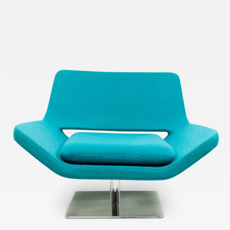 Mid Century Style Modern Blue Armchair With Chrome Base