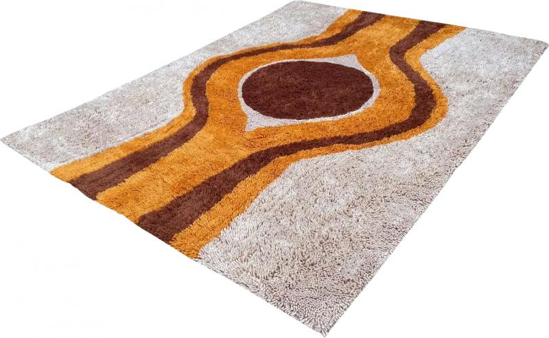 Mid Century Swedish Style Rya Area Shag Rug in Modern Design