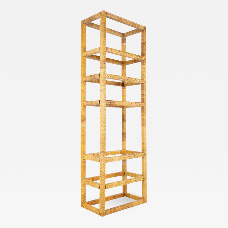 Mid Century Tall Cane and Glass Etagere Shelf