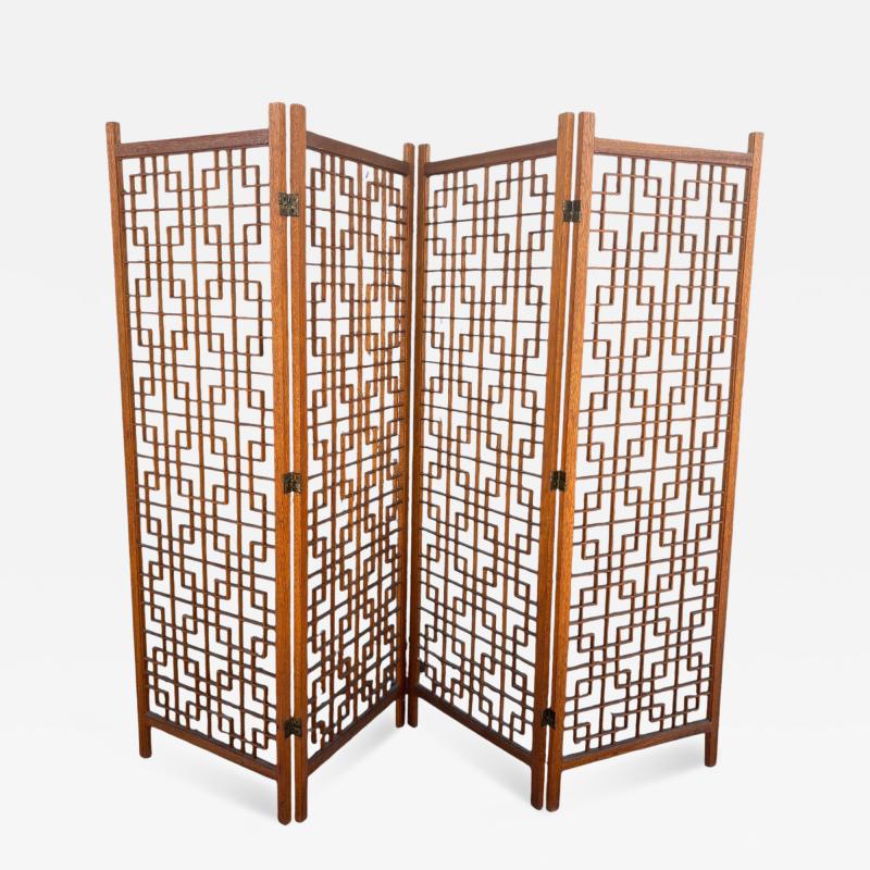 Mid Century Teak Four Panel Room Divider Screen