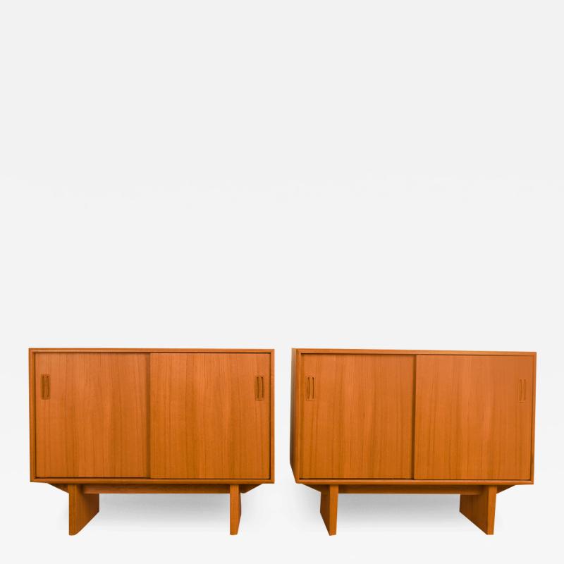 Mid Century Teak Pair Nightstands Cabinets Tables