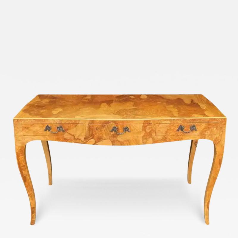 Mid Century Transitional Modern Italian Burl Console Table Desk or Entry Table