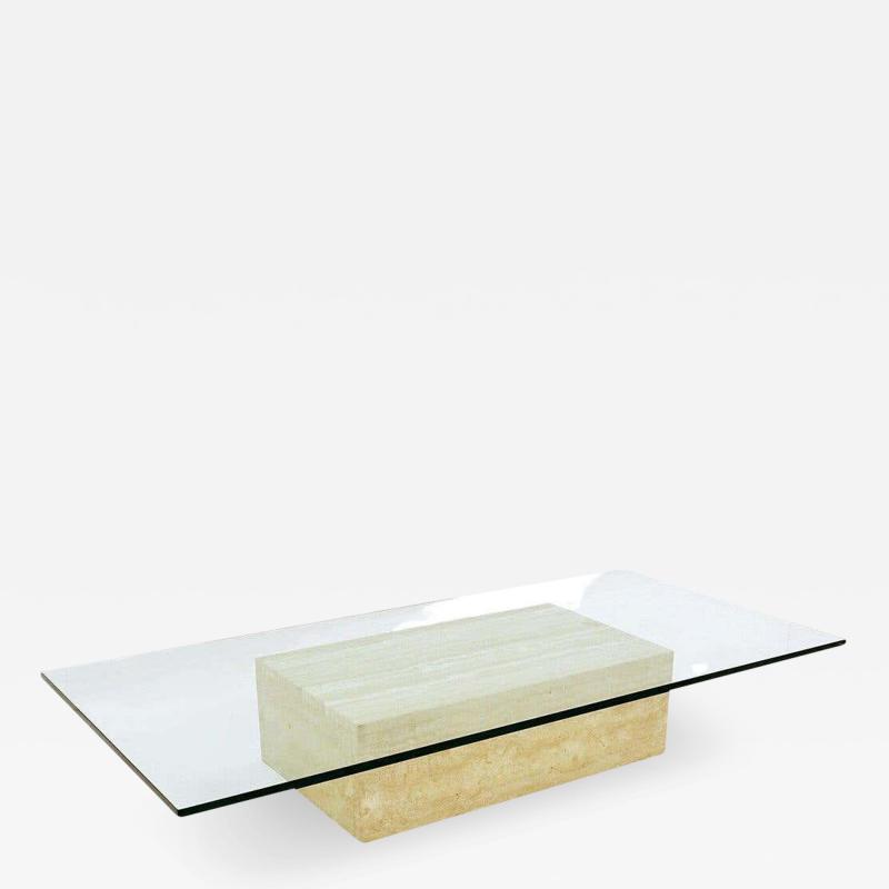 Mid Century Travertine and Glass Coffee Table