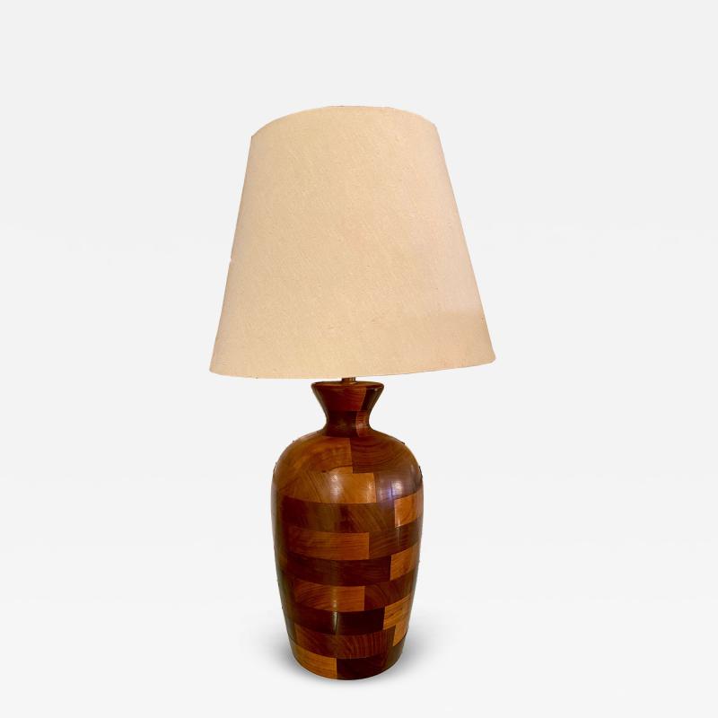 Mid Century Turned Patchwork Wooden Table Lamp