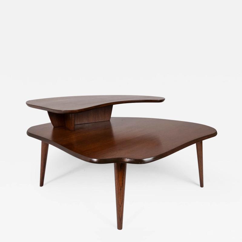 Mid Century Two Tiered Coffee Table in Oak Stained Walnut after Paul Laszlo