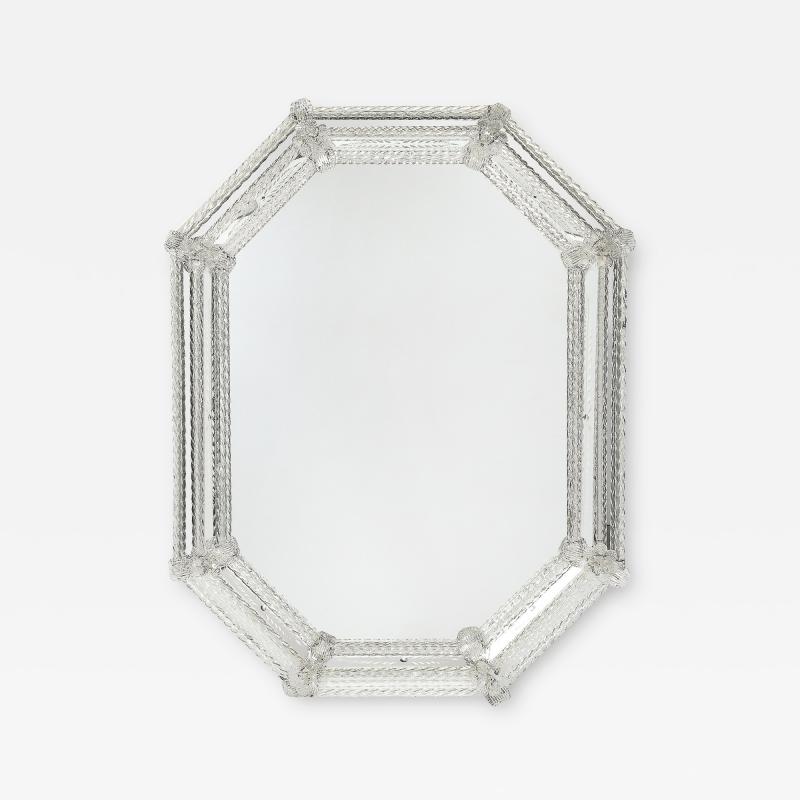 Mid Century Venetian Braided Glass Rods Reversed Etched Octagonal Mirror