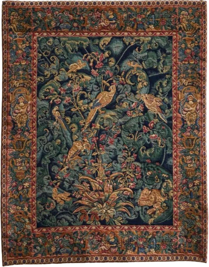 Mid Century Wall Tapestry with Birds Animals and Foliage Belgium 1960s