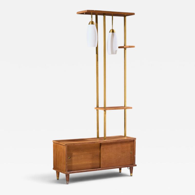 Mid Century Walnut and Brass Wall Unit Room Divider